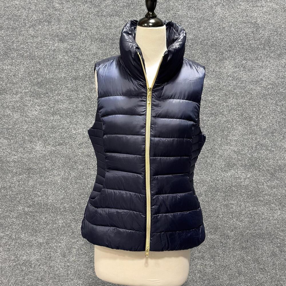 Lilly Pulitzer Vest Womens L Blue Down Puffer Quilted Full Zip Collared Pockets